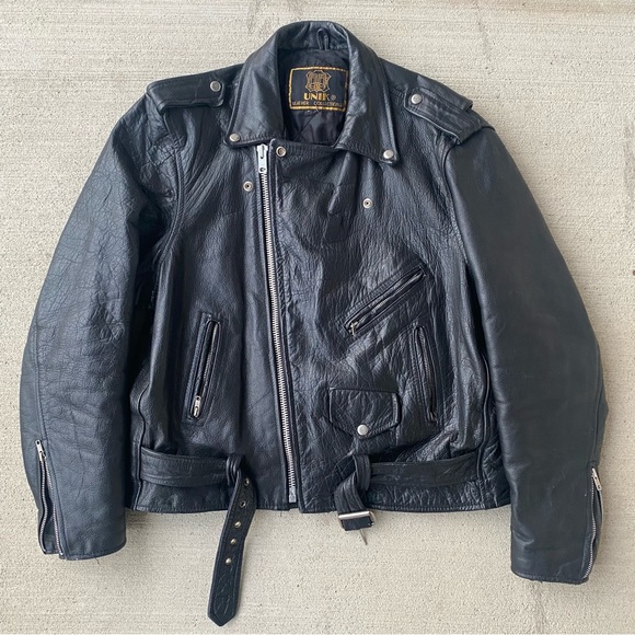 Vintage 90s Unik Full Grain Genuine Leather Biker Jacket - Picture 2 of 4